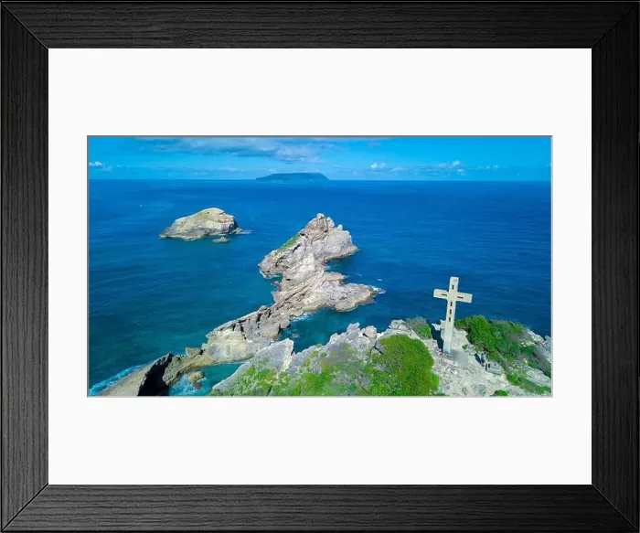 Framed Print : Aerial View to the Green Coast of the Pointe des Chateaux beach under the blue cloudy sky, Guadeloupe island Framed Print : Aerial View to the Green Coast of the Pointe des Chateaux beach under the blue cloudy sky, Guadeloupe island