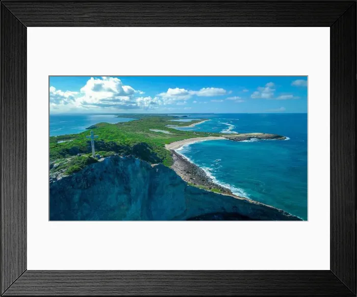 Framed Print : Aerial View to the Green Coast of the Pointe des Chateaux beach under the blue cloudy sky, Guadeloupe island Framed Print : Aerial View to the Green Coast of the Pointe des Chateaux beach under the blue cloudy sky, Guadeloupe island