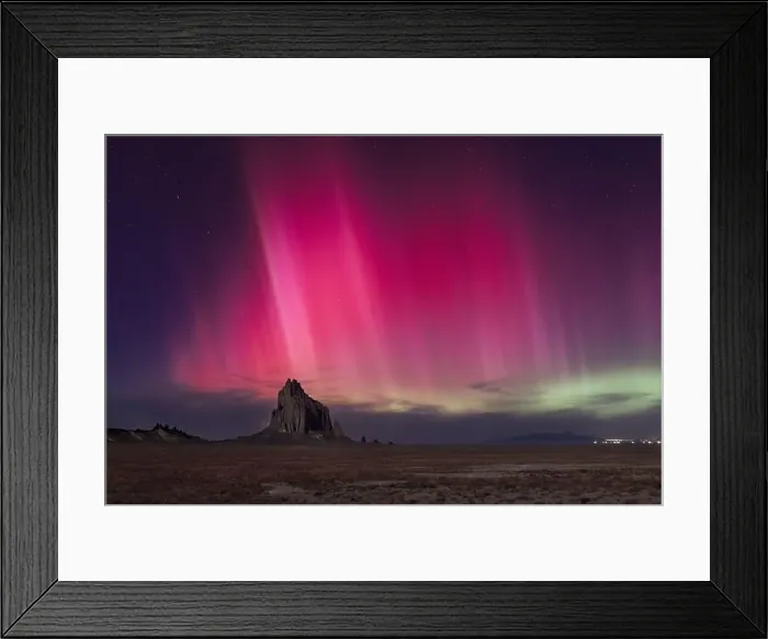 Framed Print : The aurora borealis or northern lights over Shiprock, New Mexico Framed Print : The aurora borealis or northern lights over Shiprock, New Mexico