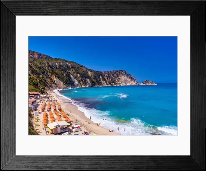 Framed Print : Petani Beach in Kefalonia features turquoise waters Framed Print : Petani Beach in Kefalonia features turquoise waters
