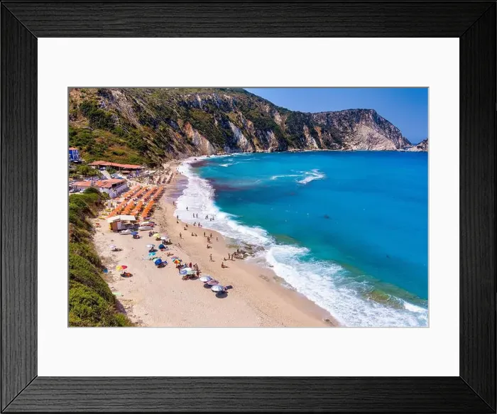 Framed Print : Petani Beach in Kefalonia features turquoise waters Framed Print : Petani Beach in Kefalonia features turquoise waters