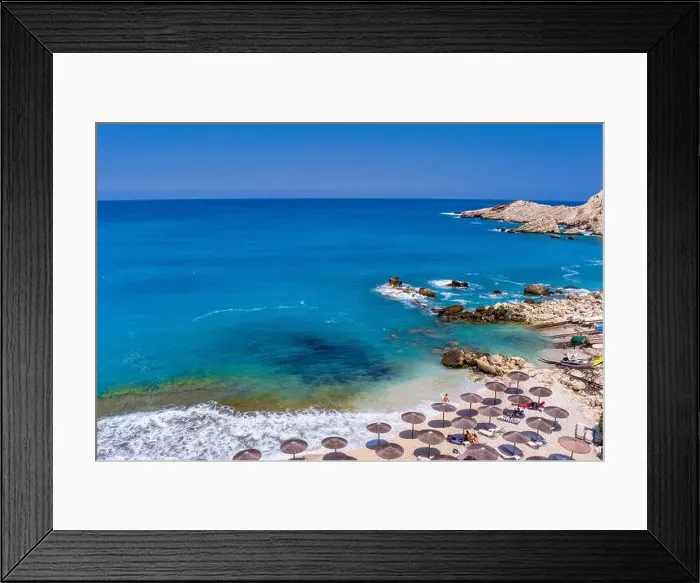 Framed Print : Petani Beach in Kefalonia features turquoise waters Framed Print : Petani Beach in Kefalonia features turquoise waters