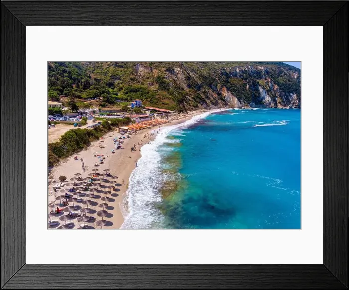 Framed Print : Petani Beach in Kefalonia features turquoise waters Framed Print : Petani Beach in Kefalonia features turquoise waters