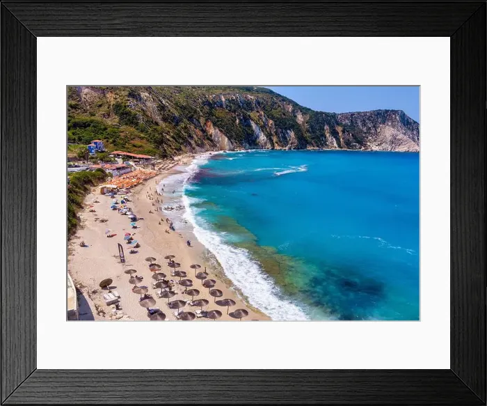 Framed Print : Petani Beach in Kefalonia features turquoise waters Framed Print : Petani Beach in Kefalonia features turquoise waters