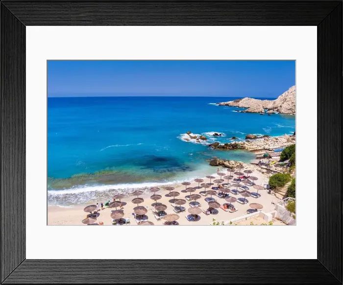 Framed Print : Petani Beach in Kefalonia features turquoise waters Framed Print : Petani Beach in Kefalonia features turquoise waters