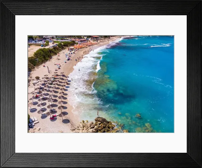 Framed Print : Petani Beach in Kefalonia features turquoise waters Framed Print : Petani Beach in Kefalonia features turquoise waters