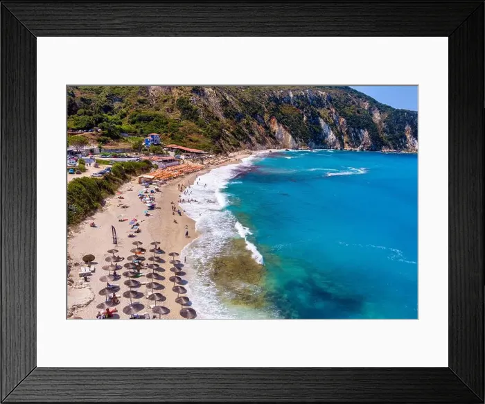Framed Print : Petani Beach in Kefalonia features turquoise waters Framed Print : Petani Beach in Kefalonia features turquoise waters