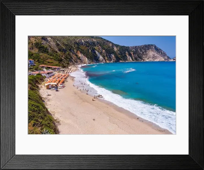 Framed Print : Petani Beach in Kefalonia features turquoise waters Framed Print : Petani Beach in Kefalonia features turquoise waters