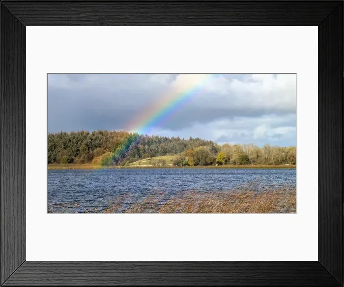 Framed Print : Beautiful lakeside landscape scenery, Rainbow over Ross lake at Rosscahill, Galway, Ireland, nature Framed Print : Beautiful lakeside landscape scenery, Rainbow over Ross lake at Rosscahill, Galway, Ireland, nature