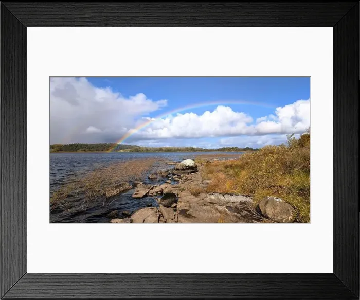 Framed Print : Beautiful lakeside landscape scenery, Rainbow over Ross lake at Rosscahill, Galway, Ireland, nature Framed Print : Beautiful lakeside landscape scenery, Rainbow over Ross lake at Rosscahill, Galway, Ireland, nature