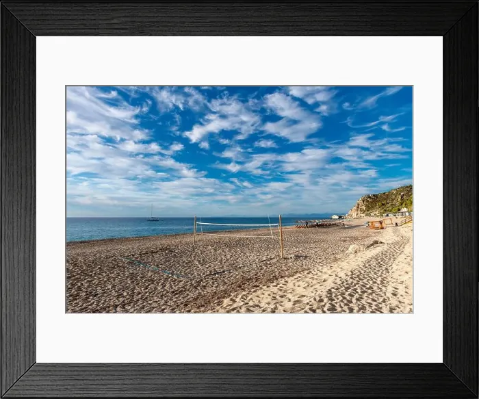 Framed Print : A beautiful sunny afternoon on Kathisma Beach, Lefkada island, Greece, with few visitors, blue sky, and clouds