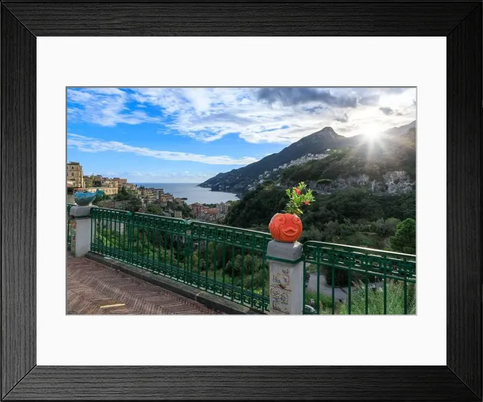 Framed Print : View of the Amalfi Coast from Vietri sul Mare: in the distance the village of Citara perched on the coast Framed Print : View of the Amalfi Coast from Vietri sul Mare: in the distance the village of Citara perched on the coast