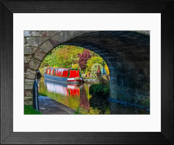 Framed Print : Canal barge or narrow boat moored on the Shropshire Union Canal near Gnosall, UK