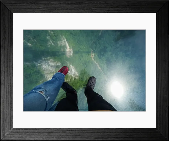 Framed Print : View from Zhangjiajie Grand Canyon glass bridge down to the forest below Framed Print : View from Zhangjiajie Grand Canyon glass bridge down to the forest below