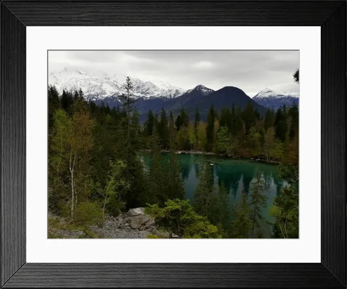 Framed Print : Lac vert, alpine lake surrounded by pine trees Framed Print : Lac vert, alpine lake surrounded by pine trees