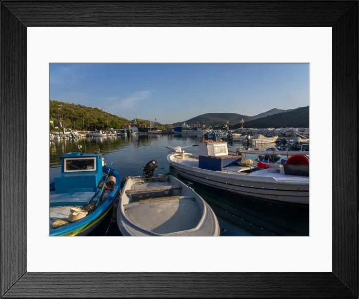 Framed Print : Traditional Fishing boats in Lesbos, Greece. Lesbos or Lesvos is a Greek island located in the northeastern Aegean Sea Framed Print : Traditional Fishing boats in Lesbos, Greece. Lesbos or Lesvos is a Greek island located in the northeastern Aegean Sea