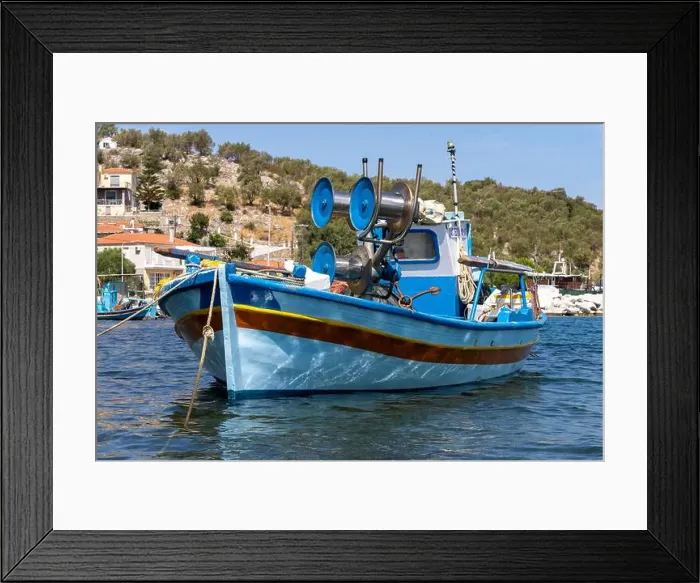 Framed Print : Traditional Fishing boats in Lesbos, Greece. Lesbos or Lesvos is a Greek island located in the northeastern Aegean Sea Framed Print : Traditional Fishing boats in Lesbos, Greece. Lesbos or Lesvos is a Greek island located in the northeastern Aegean Sea