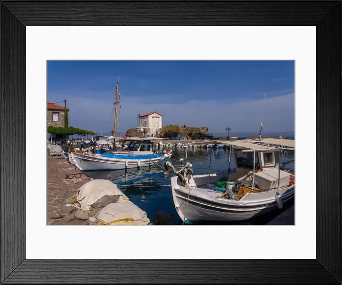 Framed Print : Traditional Fishing boats in Lesbos, Greece. Lesbos or Lesvos is a Greek island located in the northeastern Aegean Sea Framed Print : Traditional Fishing boats in Lesbos, Greece. Lesbos or Lesvos is a Greek island located in the northeastern Aegean Sea