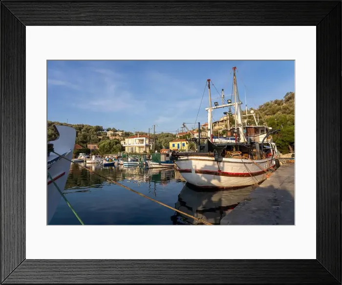 Framed Print : Traditional Fishing boats in Lesbos, Greece. Lesbos or Lesvos is a Greek island located in the northeastern Aegean Sea Framed Print : Traditional Fishing boats in Lesbos, Greece. Lesbos or Lesvos is a Greek island located in the northeastern Aegean Sea