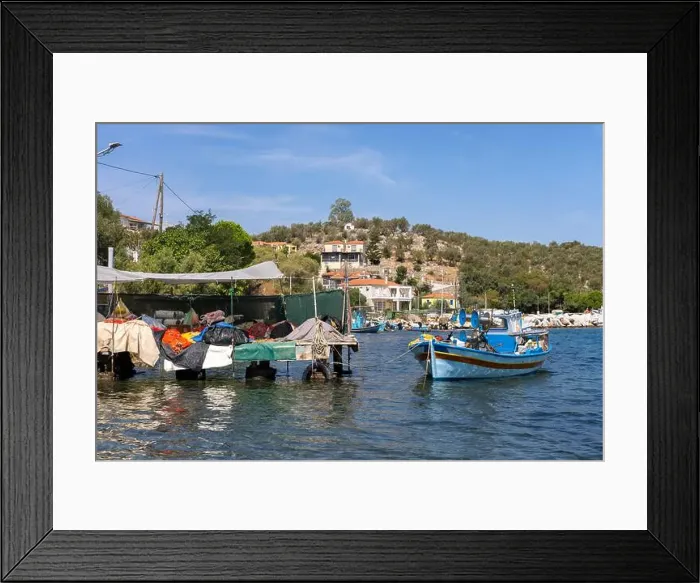 Framed Print : Traditional Fishing boats in Lesbos, Greece. Lesbos or Lesvos is a Greek island located in the northeastern Aegean Sea Framed Print : Traditional Fishing boats in Lesbos, Greece. Lesbos or Lesvos is a Greek island located in the northeastern Aegean Sea