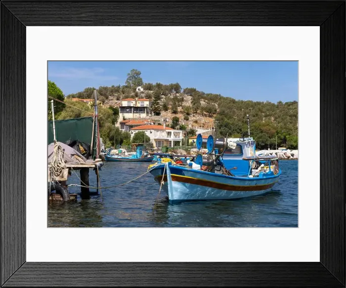 Framed Print : Traditional Fishing boats in Lesbos, Greece. Lesbos or Lesvos is a Greek island located in the northeastern Aegean Sea Framed Print : Traditional Fishing boats in Lesbos, Greece. Lesbos or Lesvos is a Greek island located in the northeastern Aegean Sea