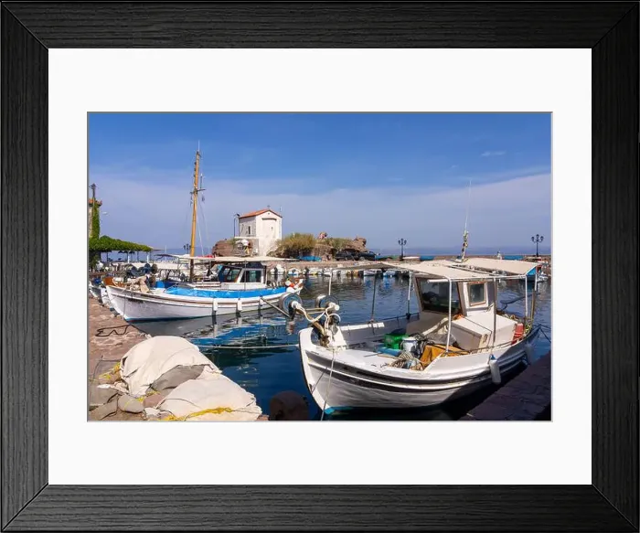 Framed Print : Traditional Fishing boats in Lesbos, Greece. Lesbos or Lesvos is a Greek island located in the northeastern Aegean Sea Framed Print : Traditional Fishing boats in Lesbos, Greece. Lesbos or Lesvos is a Greek island located in the northeastern Aegean Sea