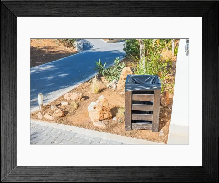 Framed Print : Outdoor trash bin with black liner Framed Print : Outdoor trash bin with black liner
