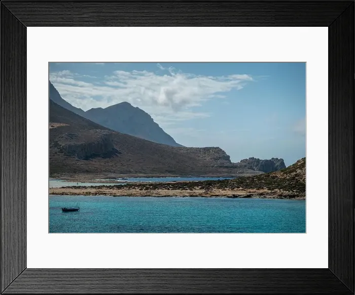 Framed Print : A peaceful view of Gramvousa's turquoise waters with the rugged Cretan mountains in the background Framed Print : A peaceful view of Gramvousa's turquoise waters with the rugged Cretan mountains in the background