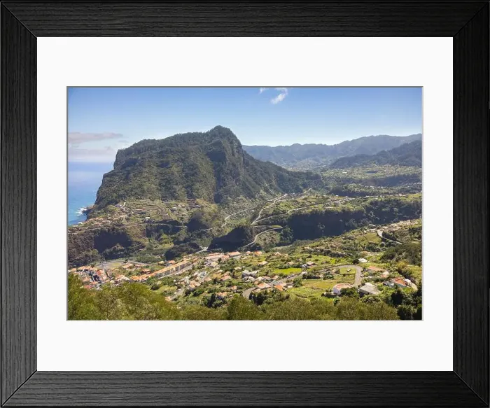 Framed Print : View over Faial village with the big cliff Penha de Águia in the background. Machico, Madeira island, Portugal Framed Print : View over Faial village with the big cliff Penha de Águia in the background. Machico, Madeira island, Portugal