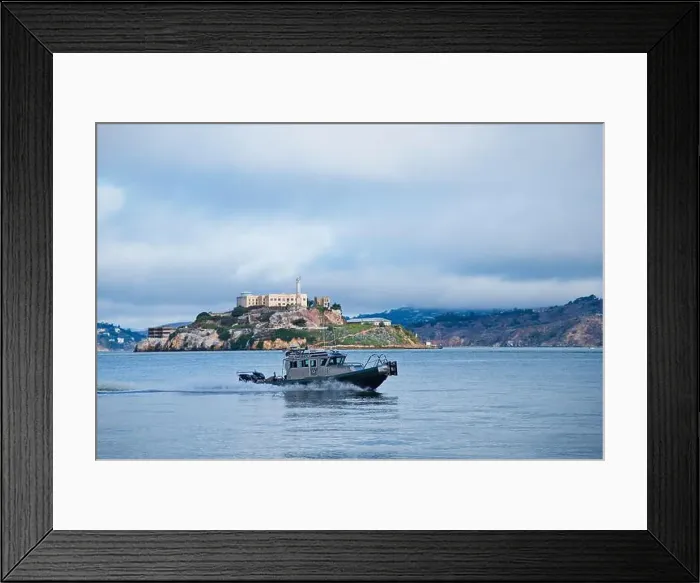 Framed Print : Motor boat in front of Alcatraz in San Francisco Framed Print : Motor boat in front of Alcatraz in San Francisco