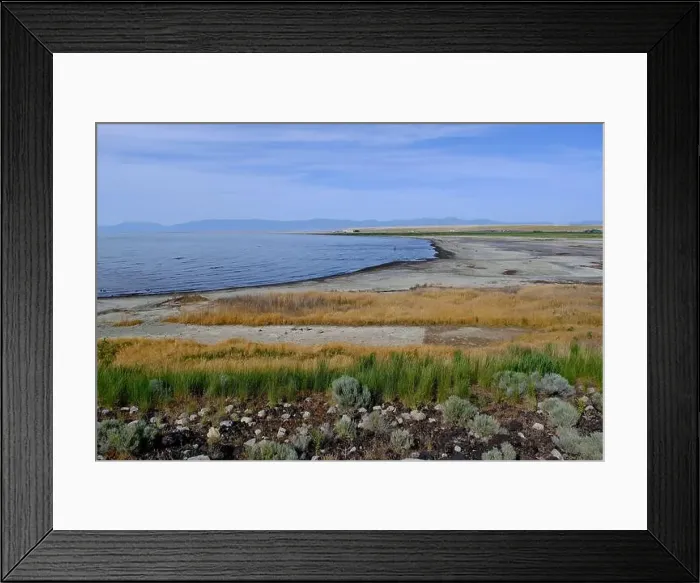Framed Print : lake shore landscape of Great Salt Lake in Utah, USA Framed Print : lake shore landscape of Great Salt Lake in Utah, USA