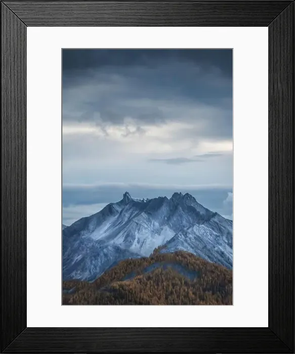 Framed Print : The mountain Dent Du Ratier in the French Alps during the blue hour after sunset in autumn Framed Print : The mountain Dent Du Ratier in the French Alps during the blue hour after sunset in autumn