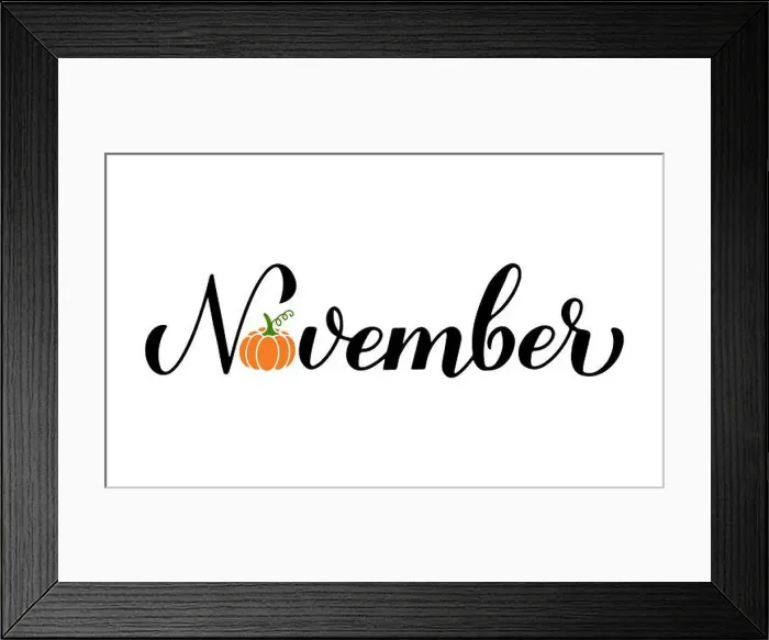 Framed Print : November calligraphy hand lettering with pumpkin Framed Print : November calligraphy hand lettering with pumpkin