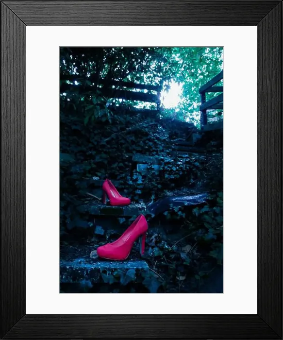 Framed Print : Abandoned red heels in nature Framed Print : Abandoned red heels in nature