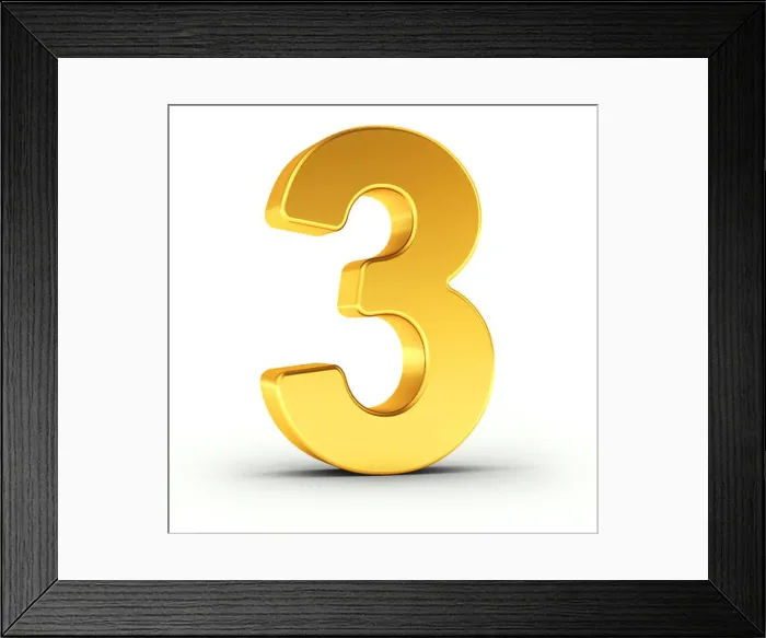Framed Print : The number three as a polished golden object Framed Print : The number three as a polished golden object