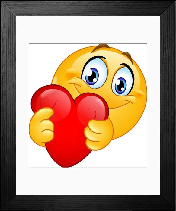 Framed Print : Happy emoji emoticon hugging a red heart Framed Print : Happy emoji emoticon hugging a red heart