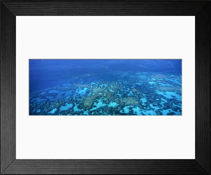 Framed Print : A panoramic aerial photograph of the clear blue waters of the Great Barrier Reef Australia credit JR Marshall Framed Print : A panoramic aerial photograph of the clear blue waters of the Great Barrier Reef Australia credit JR Marshall