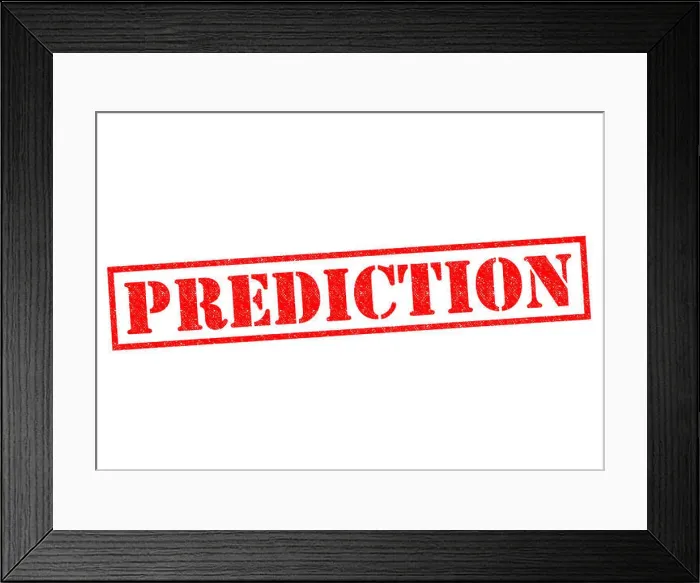 Framed Print : PREDICTION red rubber Stamp over a white background Framed Print : PREDICTION red rubber Stamp over a white background