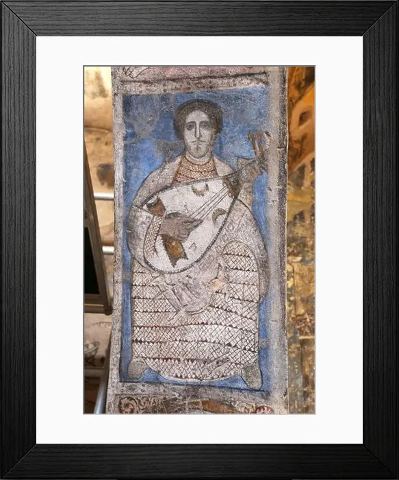 Framed Print : Audience Hall musician fresco, Qusayr Amra Framed Print : Audience Hall musician fresco, Qusayr Amra