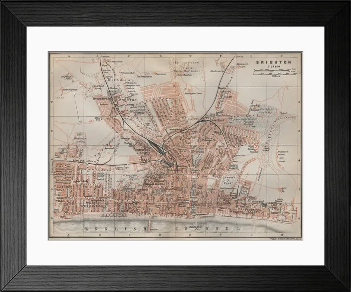Framed Print : BRIGHTON antique town city plan. Sussex. BAEDEKER, 1910 antique map Framed Print : BRIGHTON antique town city plan. Sussex. BAEDEKER, 1910 antique map