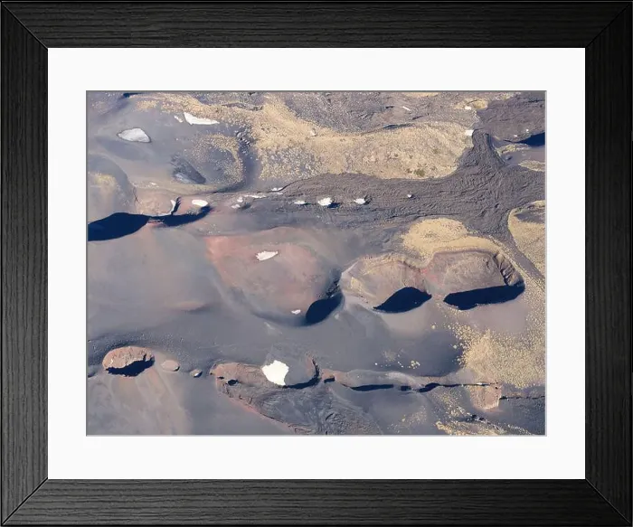 Framed Print : AERIAL VIEW. The northern slope of Mount Etna at an altitude around 2500m asl showing numerous craters Framed Print : AERIAL VIEW. The northern slope of Mount Etna at an altitude around 2500m asl showing numerous craters