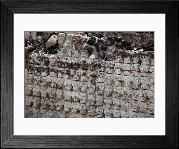 Framed Print : skull rack, or tzompantli sculpture at the ancient Aztec archaeological site of Templo Mayor in downtown Mexico City Framed Print : skull rack, or tzompantli sculpture at the ancient Aztec archaeological site of Templo Mayor in downtown Mexico City