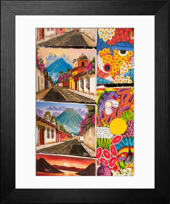 Framed Print : Mayan oil paintings, naive style, Panajachel, Guatemala Framed Print : Mayan oil paintings, naive style, Panajachel, Guatemala
