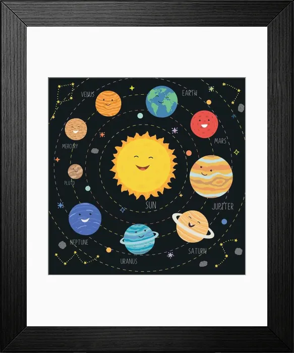 Framed Print : Cute planets with funny smiling faces Framed Print : Cute planets with funny smiling faces