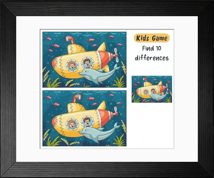 Framed Print : Find 10 differences. Funny cartoon game for kids, with solution. Vector illustration with separate layers Framed Print : Find 10 differences. Funny cartoon game for kids, with solution. Vector illustration with separate layers