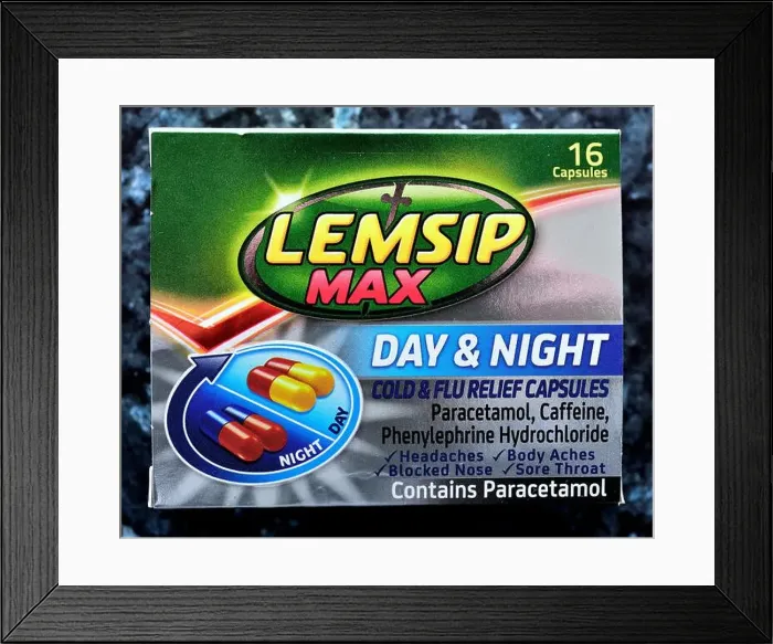 Framed Print : Lemsip Max, 16 capsules, day & night, cold & flu relief capsules Framed Print : Lemsip Max, 16 capsules, day & night, cold & flu relief capsules