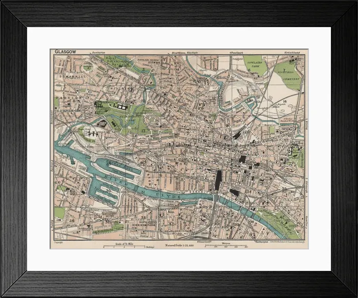 Framed Print : GLASGOW. Vintage town city map plan. Scotland, 1932 Framed Print : GLASGOW. Vintage town city map plan. Scotland, 1932