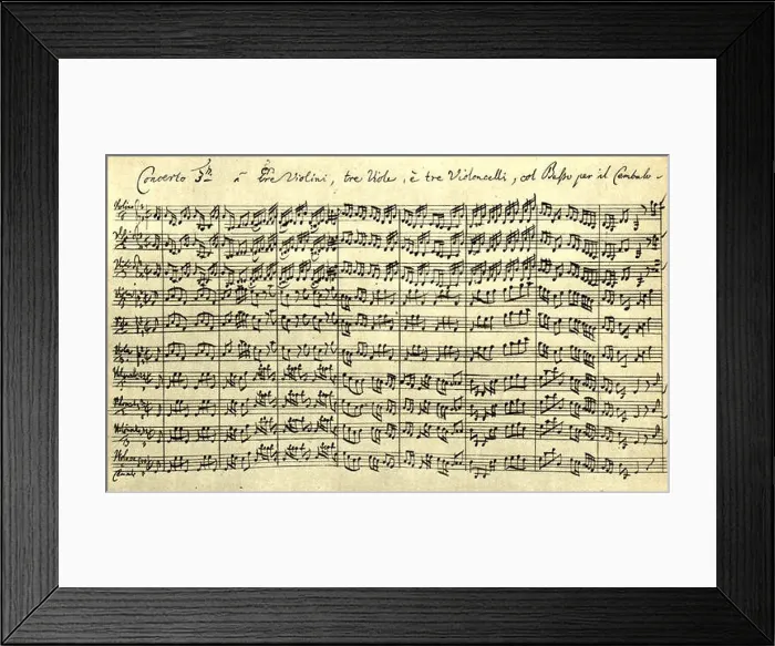 Framed Print : Autograph score of Js Bach's Brandenburg Concerto III. Storia Della Musica, second volume, A. Della Corte Framed Print : Autograph score of Js Bach's Brandenburg Concerto III. Storia Della Musica, second volume, A. Della Corte