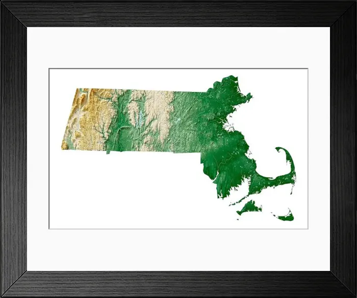 Framed Print : The US state of Massachusetts. 3D rendering of shaded relief map Framed Print : The US state of Massachusetts. 3D rendering of shaded relief map