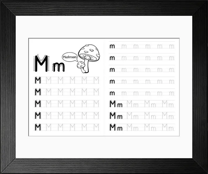 Framed Print : ABC Alphabets Tracing Book Interior For Kids. Children Writing Worksheet With Picture. Premium Vector Elements Letter M Framed Print : ABC Alphabets Tracing Book Interior For Kids. Children Writing Worksheet With Picture. Premium Vector Elements Letter M
